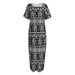 Black And White Indian Elephant Print Short Sleeve Long Nightdress
