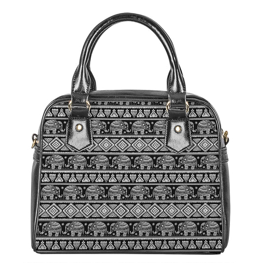Black And White Indian Elephant Print Shoulder Handbag