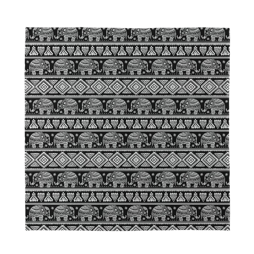 Black And White Indian Elephant Print Silk Bandana