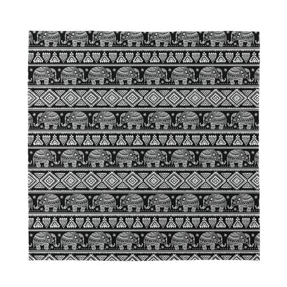 Black And White Indian Elephant Print Silk Bandana