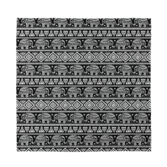 Black And White Indian Elephant Print Silk Bandana
