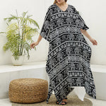 Black And White Indian Elephant Print Silk V-Neck Kaftan Dress