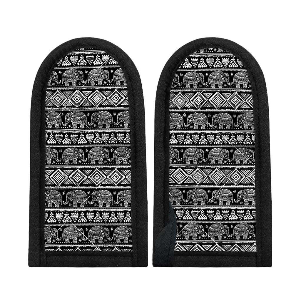 Black And White Indian Elephant Print Skillet Handle Cover