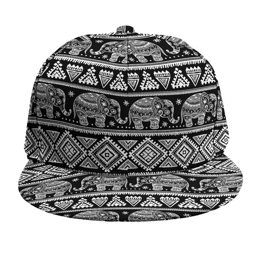 Black And White Indian Elephant Print Snapback Cap