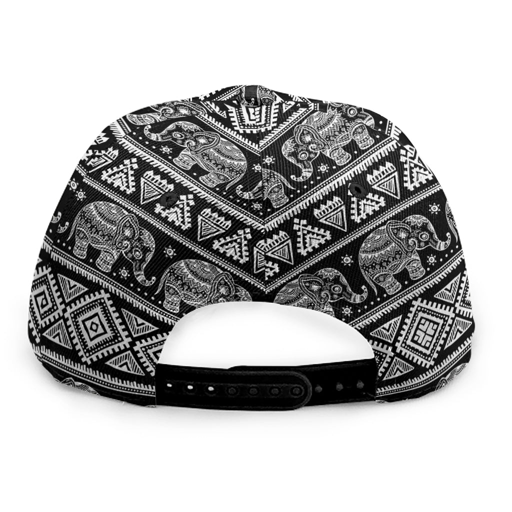Black And White Indian Elephant Print Snapback Cap