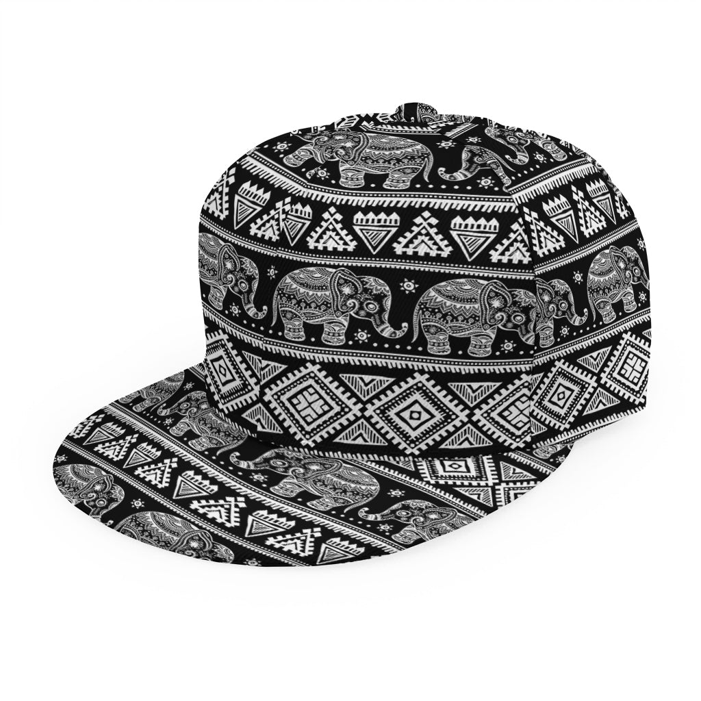 Black And White Indian Elephant Print Snapback Cap