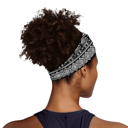 Black And White Indian Elephant Print Sports Headband