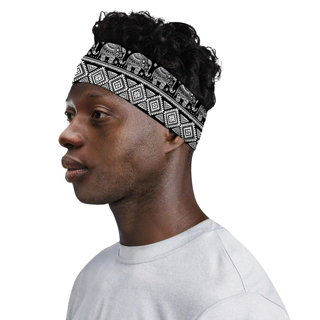 Black And White Indian Elephant Print Sports Headband