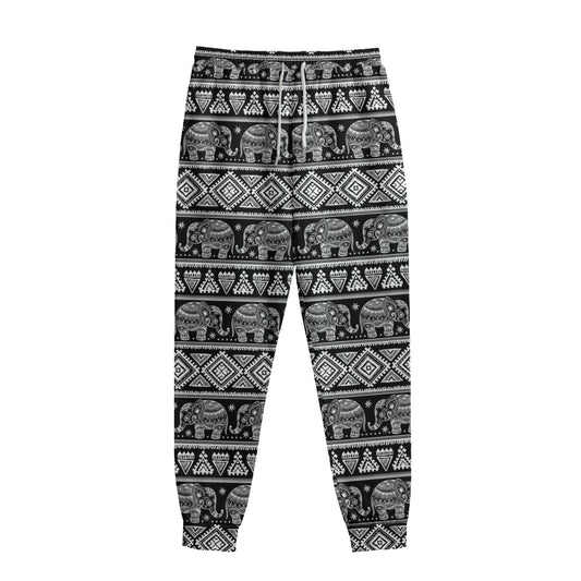 Black And White Indian Elephant Print Sweatpants