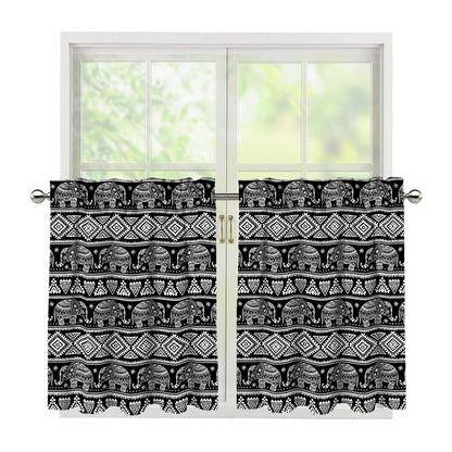 Black And White Indian Elephant Print Tier Curtains