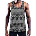 Black And White Indian Elephant Print Men's Workout Tank Top