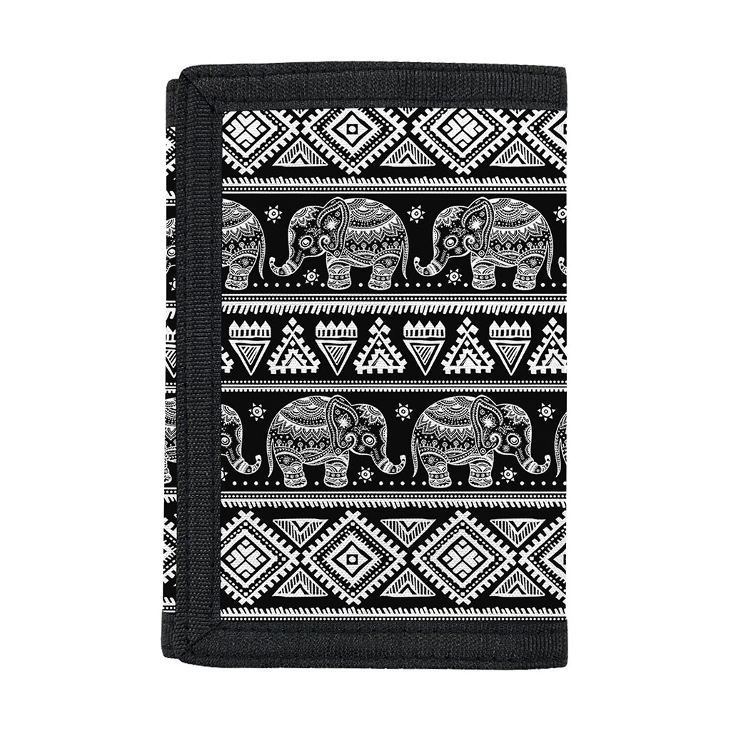 Black And White Indian Elephant Print Trifold Wallet