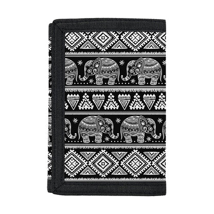 Black And White Indian Elephant Print Trifold Wallet