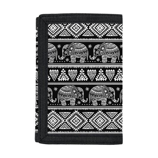 Black And White Indian Elephant Print Trifold Wallet