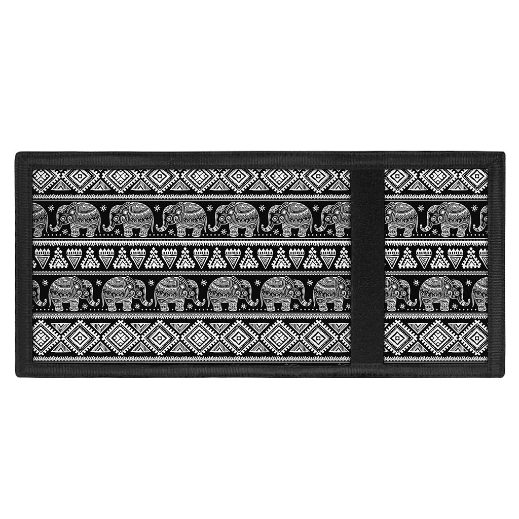 Black And White Indian Elephant Print Trifold Wallet