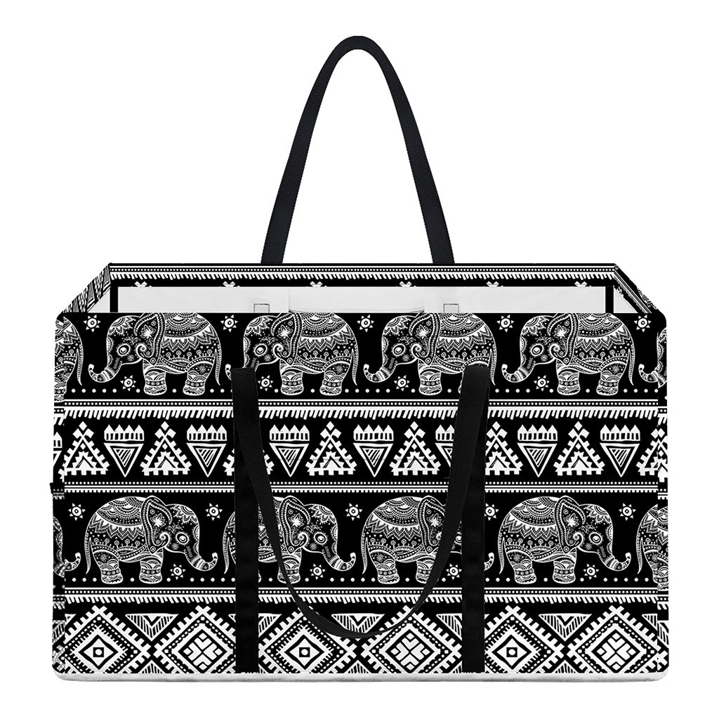 Black And White Indian Elephant Print Utility Tote Bag