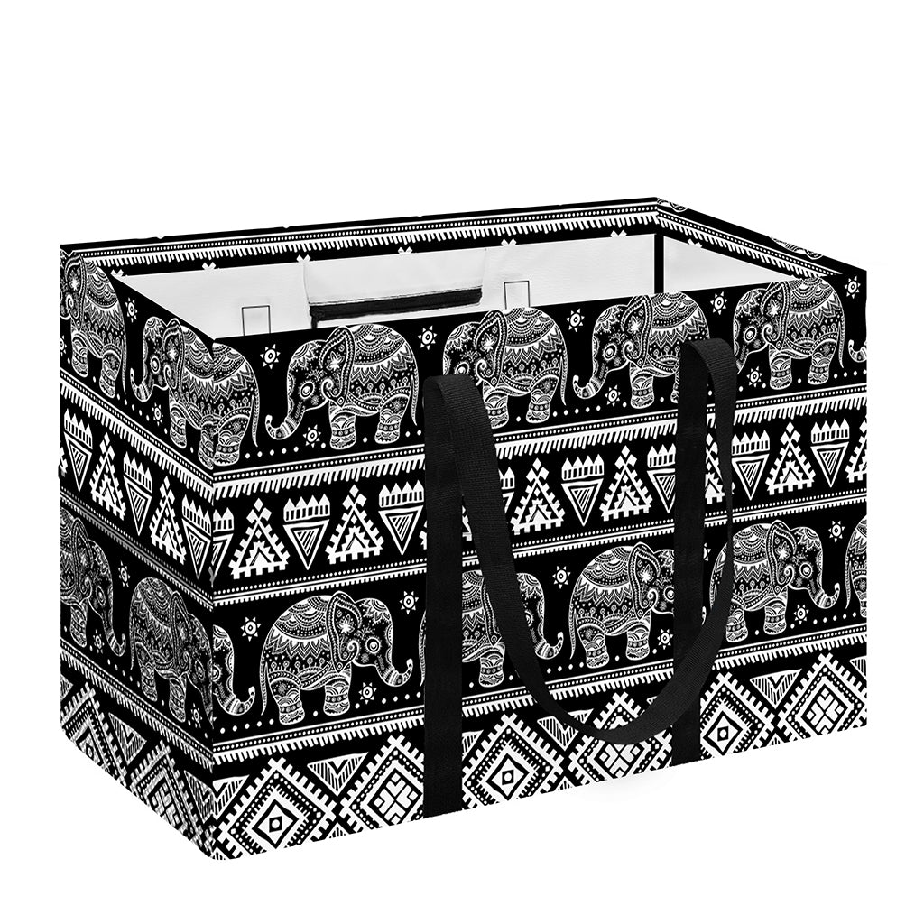 Black And White Indian Elephant Print Utility Tote Bag