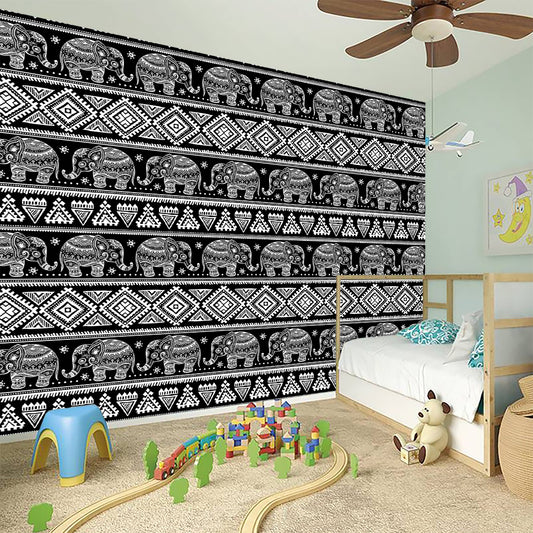 Black And White Indian Elephant Print Wall Sticker