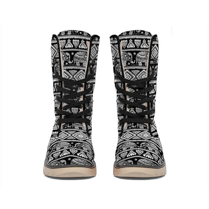 Black And White Indian Elephant Print Winter Boots