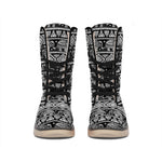 Black And White Indian Elephant Print Winter Boots