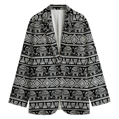Black And White Indian Elephant Print Women's Blazer