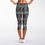 Black And White Indian Elephant Print Women's Capri Leggings