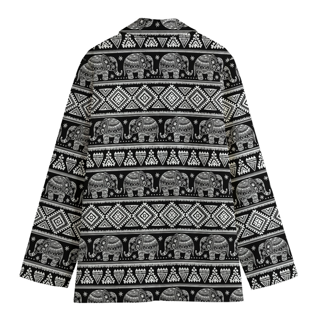 Black And White Indian Elephant Print Women's Cotton Blazer