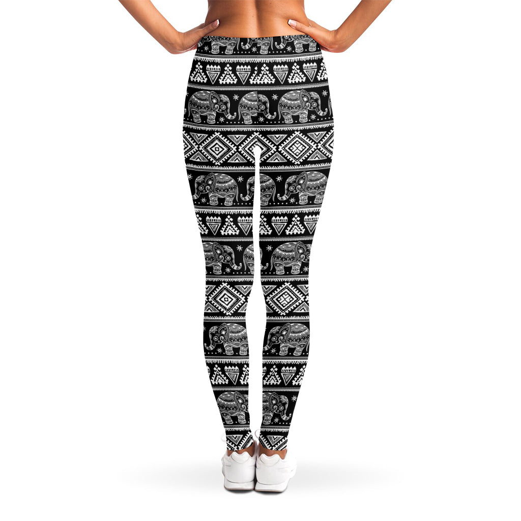 black and white indian elephant print womens leggings 02