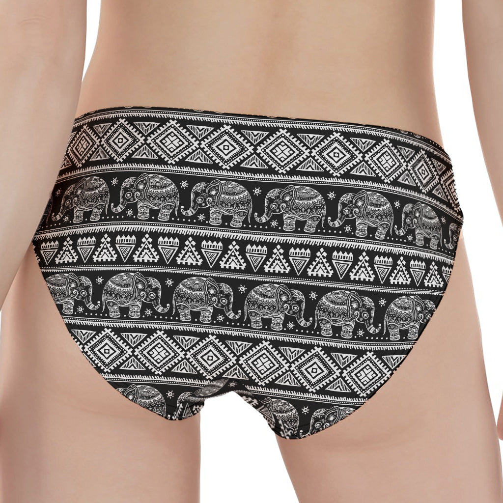 Black And White Indian Elephant Print Women's Panties