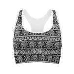 Black And White Indian Elephant Print Women's Sports Bra