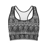 Black And White Indian Elephant Print Women's Sports Bra
