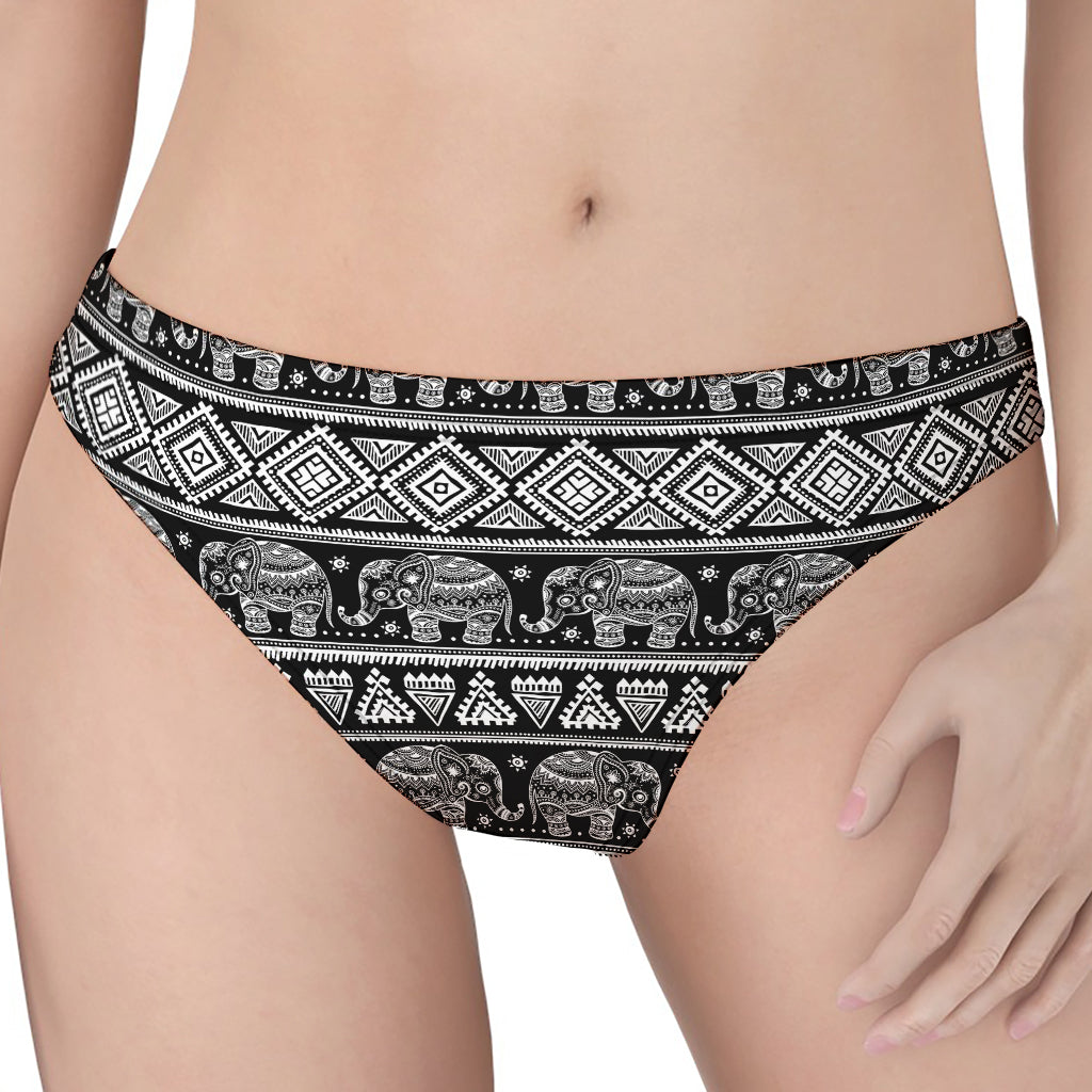 Black And White Indian Elephant Print Women's Thong