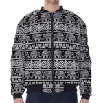 Black And White Indian Elephant Print Zip Sleeve Bomber Jacket