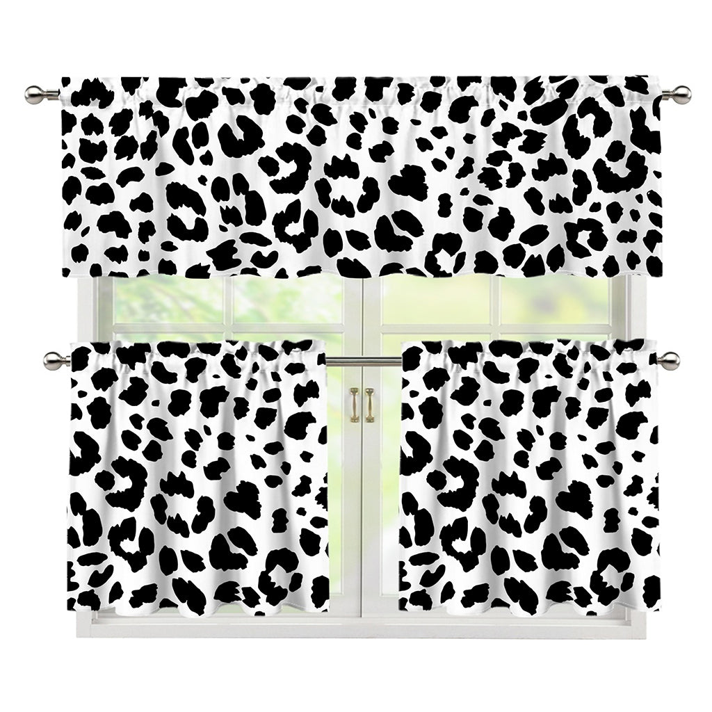 Black And White Jaguar Pattern Print 3 Piece Kitchen Curtains