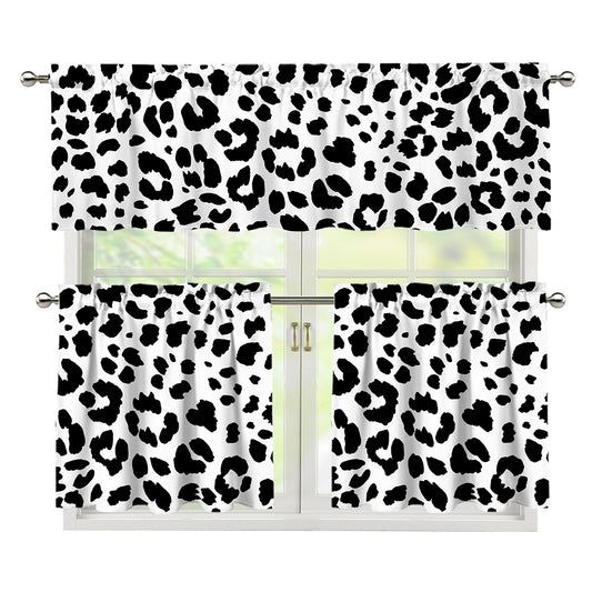 Black And White Jaguar Pattern Print 3 Piece Kitchen Curtains