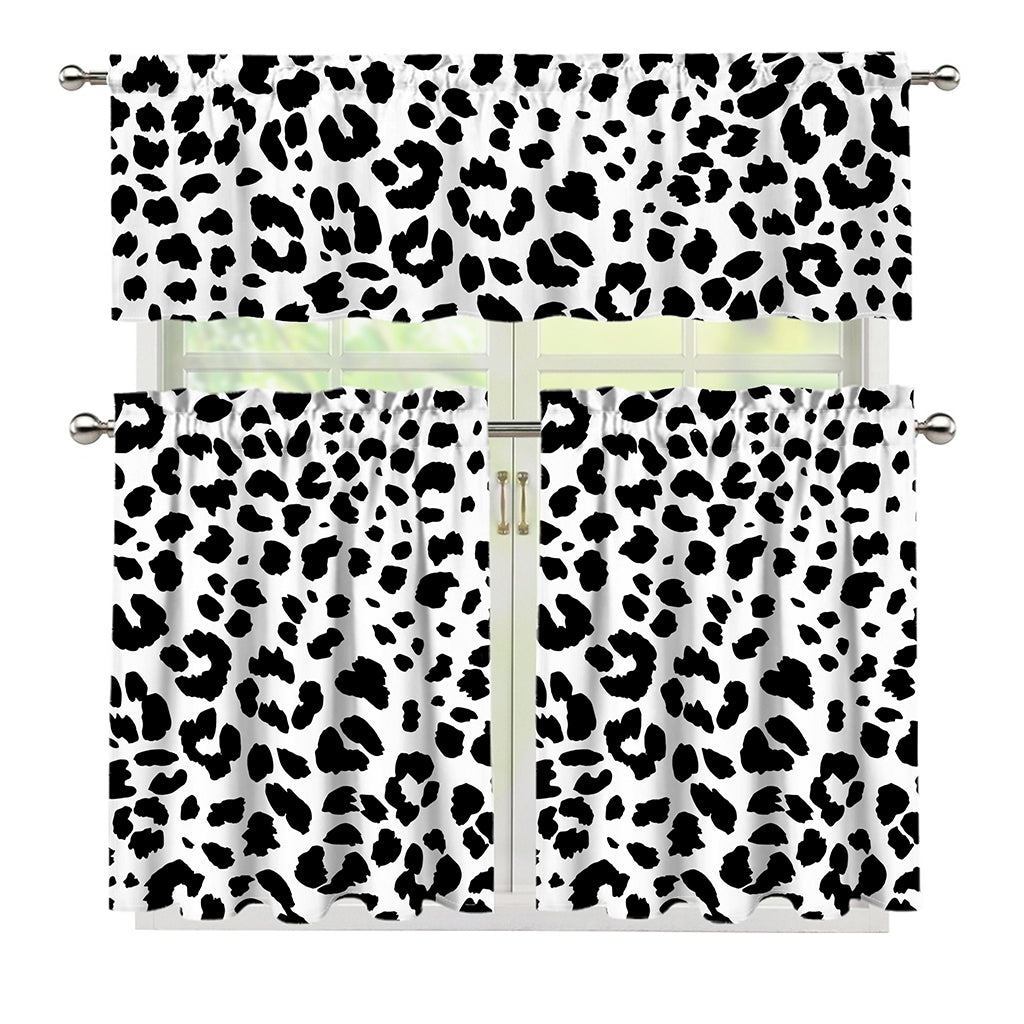 Black And White Jaguar Pattern Print 3 Piece Kitchen Curtains