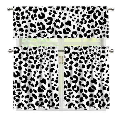 Black And White Jaguar Pattern Print 3 Piece Kitchen Curtains