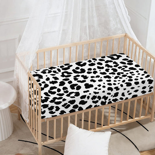 Black And White Jaguar Pattern Print Baby Crib Sheet