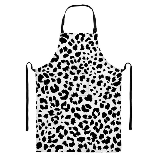 Black And White Jaguar Pattern Print Bib Apron With Pocket