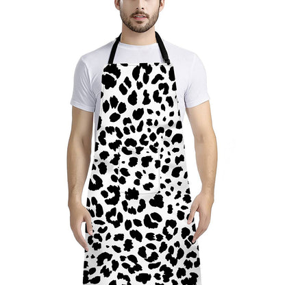 Black And White Jaguar Pattern Print Bib Apron With Pocket