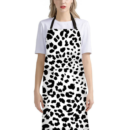 Black And White Jaguar Pattern Print Bib Apron With Pocket
