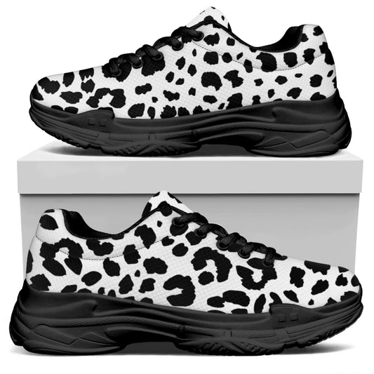 Black And White Jaguar Pattern Print Black Chunky Shoes