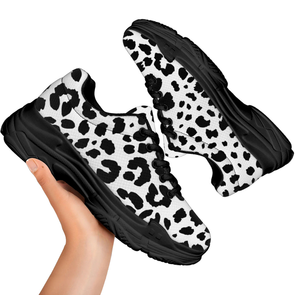 Black And White Jaguar Pattern Print Black Chunky Shoes