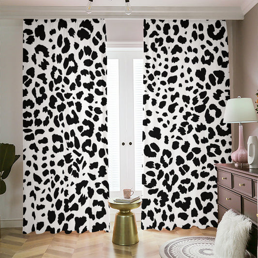 Black And White Jaguar Pattern Print Blackout Pencil Pleat Curtains