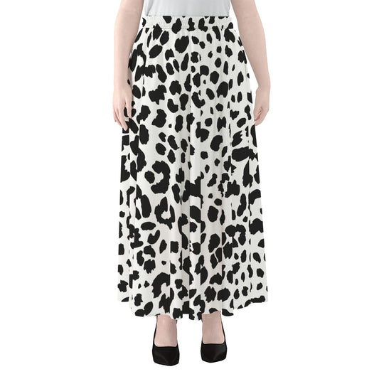 Black And White Jaguar Pattern Print Chiffon Maxi Skirt