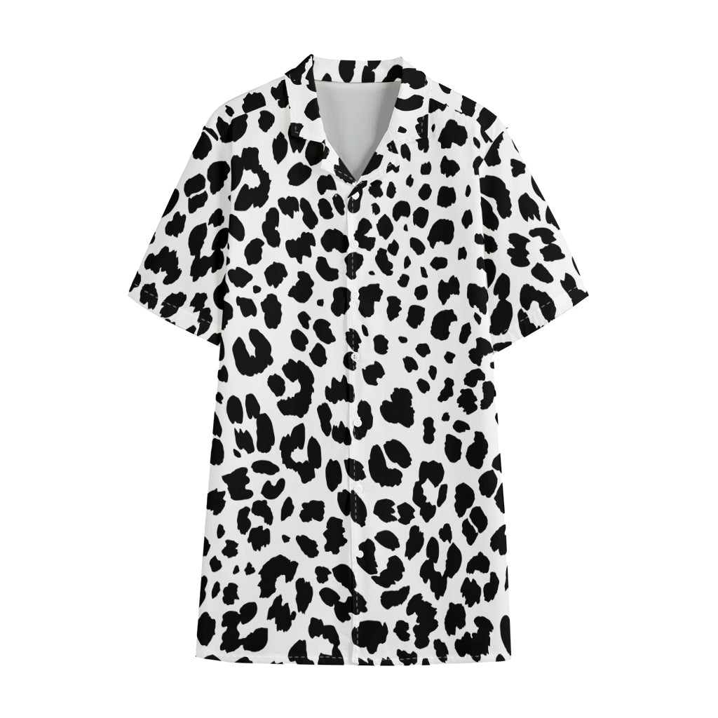 Black And White Jaguar Pattern Print Cotton Hawaiian Shirt