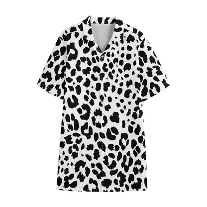 Black And White Jaguar Pattern Print Cotton Hawaiian Shirt
