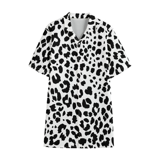 Black And White Jaguar Pattern Print Cotton Hawaiian Shirt