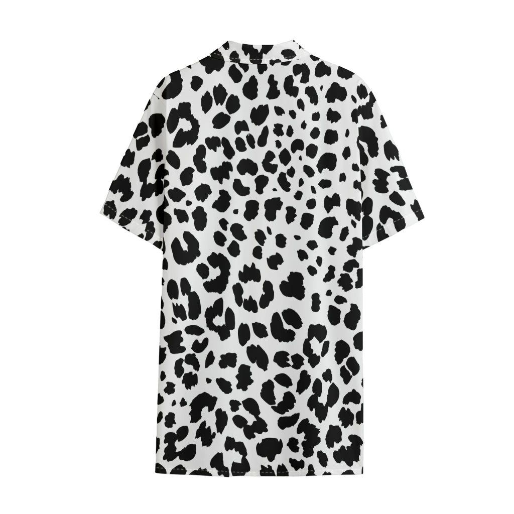 Black And White Jaguar Pattern Print Cotton Hawaiian Shirt