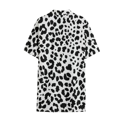 Black And White Jaguar Pattern Print Cotton Hawaiian Shirt